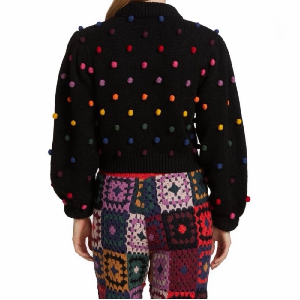FARM RIO Rainbow Dot Pom Pom Sweater Black & Multicolor - EUC, Large - Picture 4 of 16